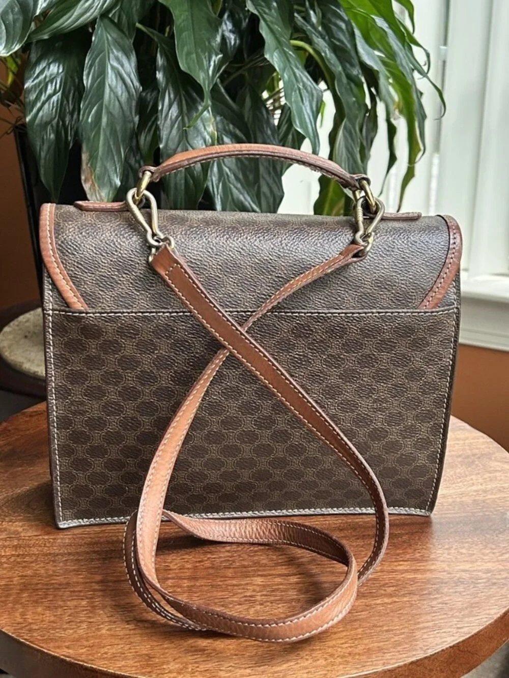 CELINE Macadam Two Way Satchel, Shoulder Bag, Brown